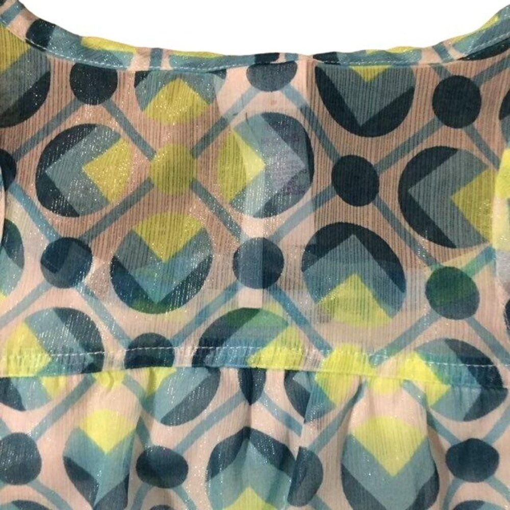 Justice Girls 16 Sleeveless Tiered Blouse Blue Lime Shimmer Ruffle Top Used - Picture 12 of 16